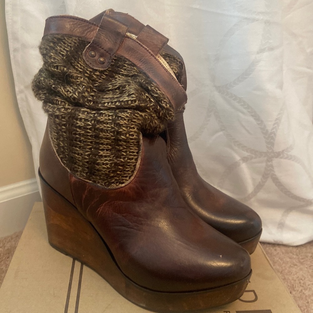 Bed Stu Brown Leather Wedge Boots